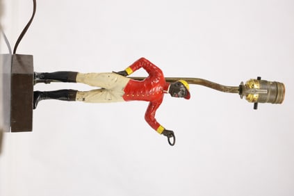 Vintage Cast Metal Blackman Jockey Figure Table Lamp 15.5 in. overall height