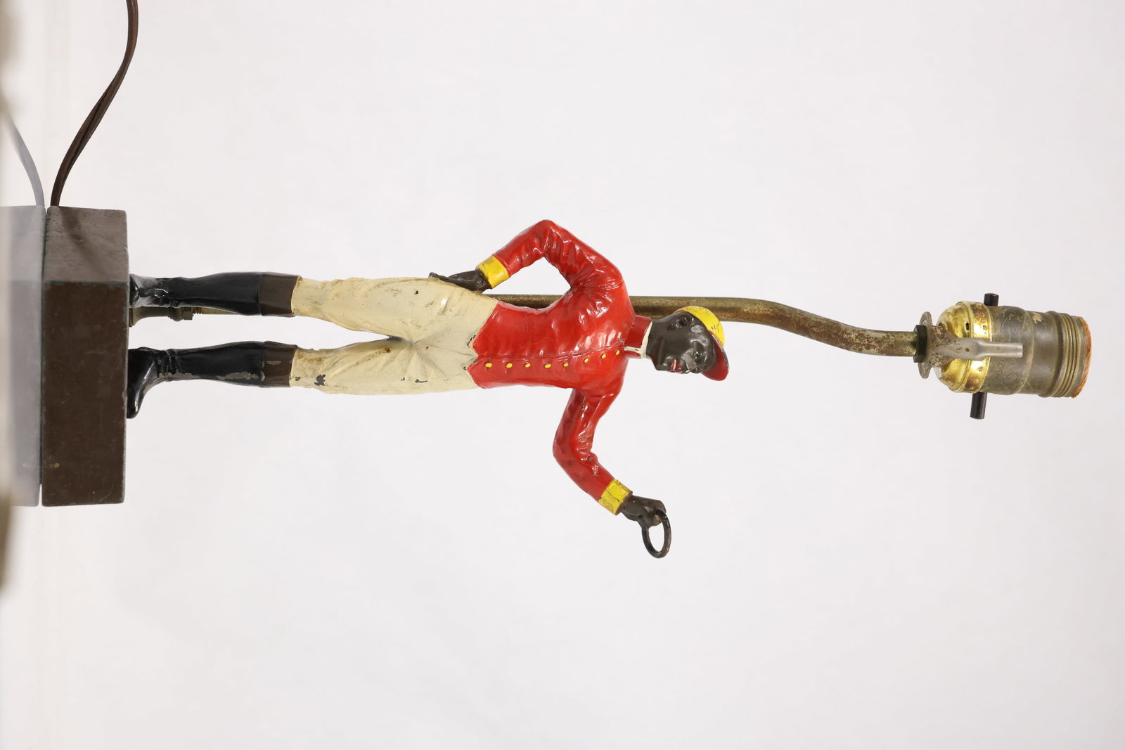 Vintage Cast Metal Blackman Jockey Figure Table Lamp 15.5 in. overall height: Vintage Cast Metal Blackman Jockey Figure Table Lamp 15.5 in. overall height; size: 15.5 h 3.5 x 4.5 S:C