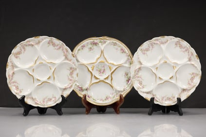 3 antique Theodore Haviland Limoges oyster plates, Fine Porcelain