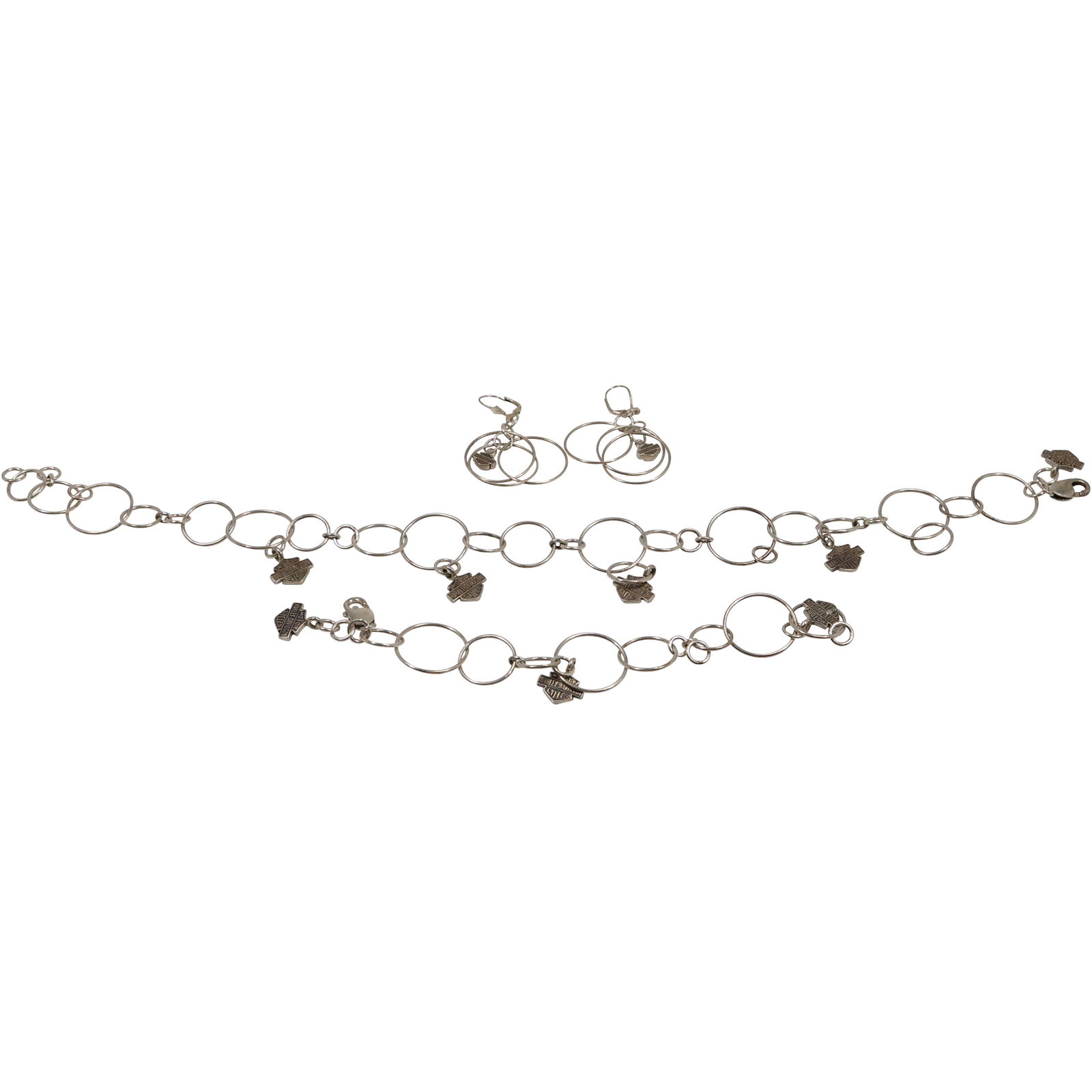 60 Grams Sterling Silver Harley Davidson Necklace, Bracelet and Earrings