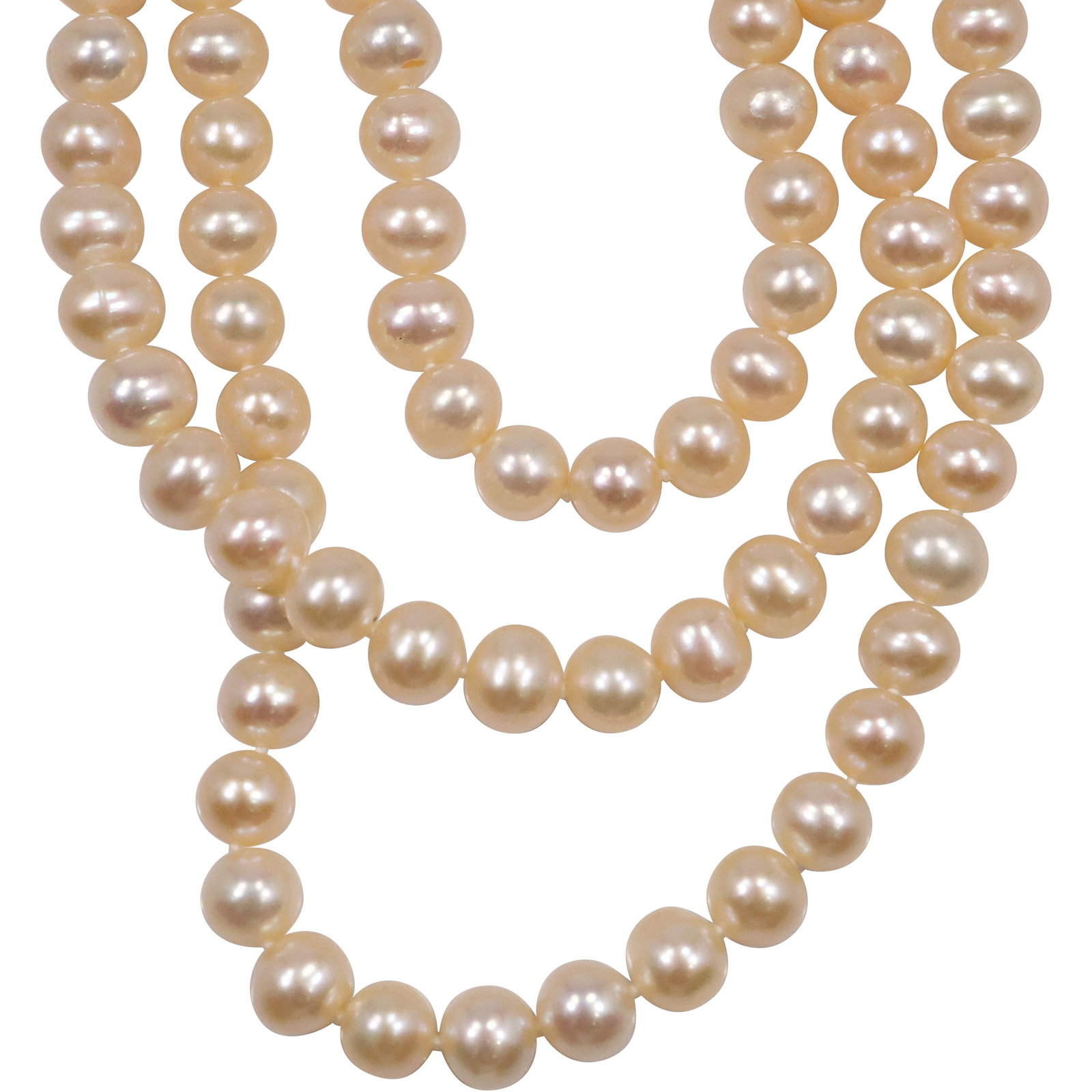14K IWI 3-Strands Classic White Freshwater Cultured Pearls Necklace with 14K Gold Clasp, 24 in.: 14K IWI 3-Strands Classic White Freshwater Cultured Pearls Necklace with 14K Gold Clasp, 24 in. x 1 1/4 in.