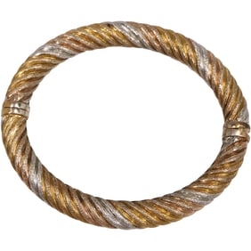.925 Sterling Silver Milor Itay Tri-Color Twist Bangle Bracelet 17 Grams, 3 in. x 2 3/4 in.