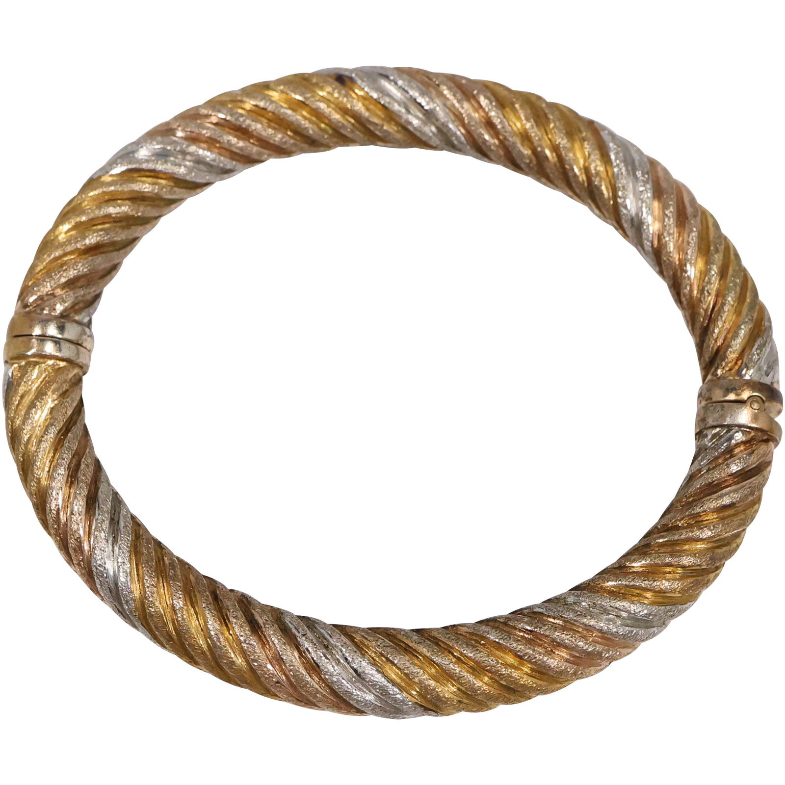 .925 Sterling Silver Milor Itay Tri-Color Twist Bangle Bracelet 17 Grams, 3 in. x 2 3/4 in. (1 of 9)