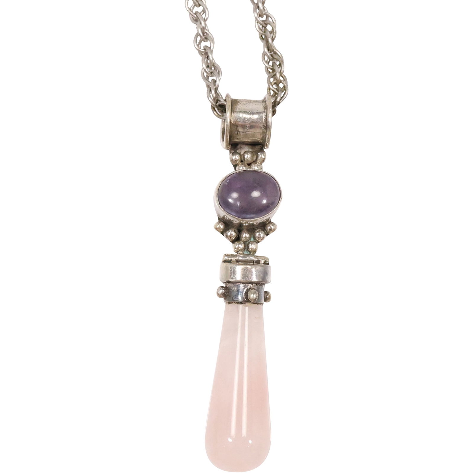.925 Sterling Elka 15 in. Chain, .925 Sterling Purple Amethyst and Rose Quartz Pendant 2 1/2 in. (1 of 13)