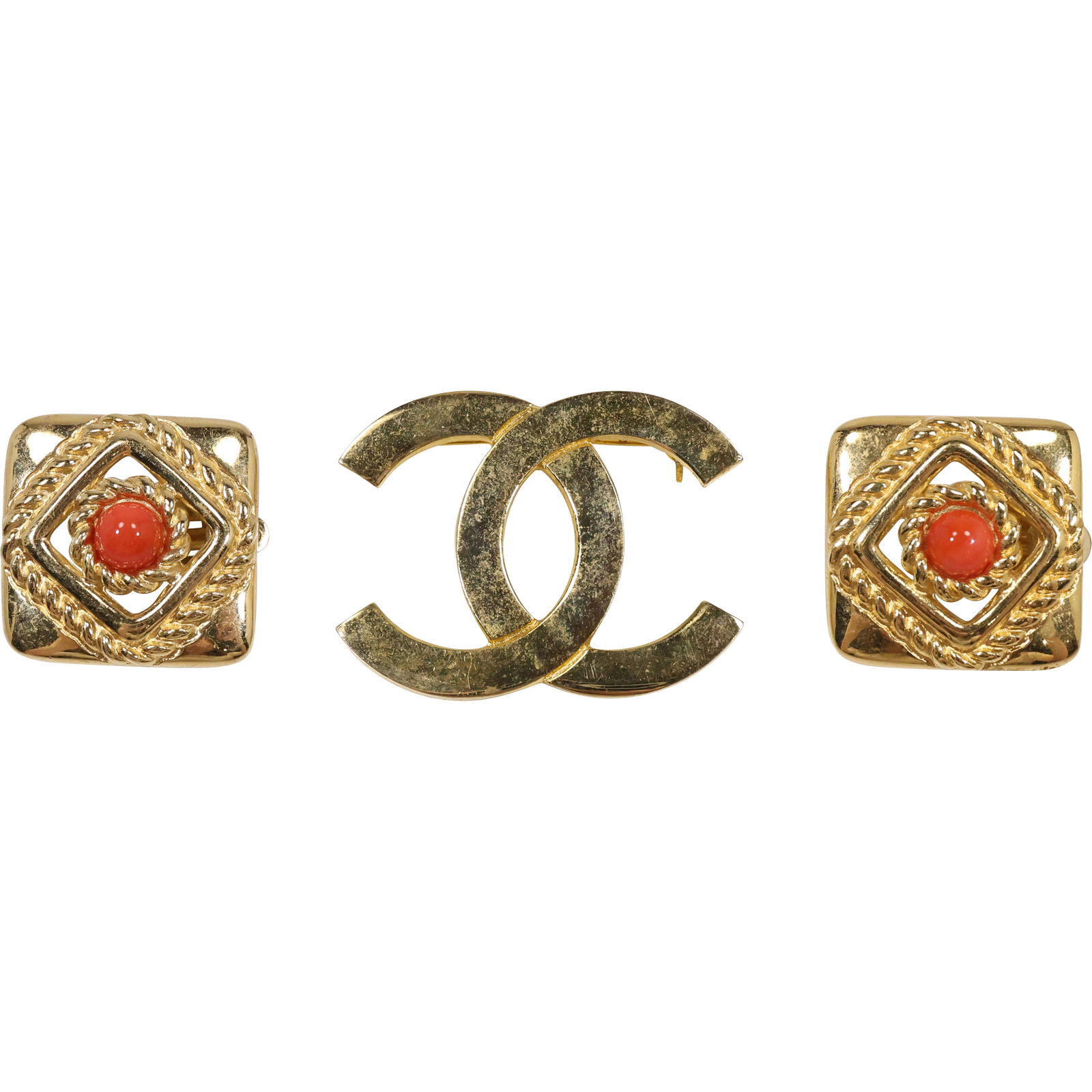 CHANEL Paris Pin 2 in. x 1 1/2 in.; GIVENCHY Gold Tone Square Clip-on Earrings 1 1.8 in. dia. (1 of 9)