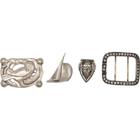 [4] Sterling Silver with CZ Buckle 2 in. x 1 3/4 in.; Sterling and Marcasites Scarf Clip 1 1/4 in. x