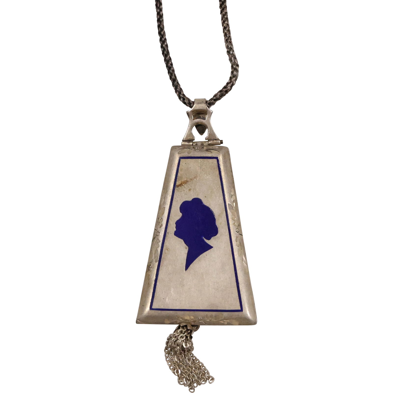 Sterling Silver and Enameled Victorian Locket with Rope Slider, Sterling Catch 32 in. x 1 1/4 in. x (1 of 8)