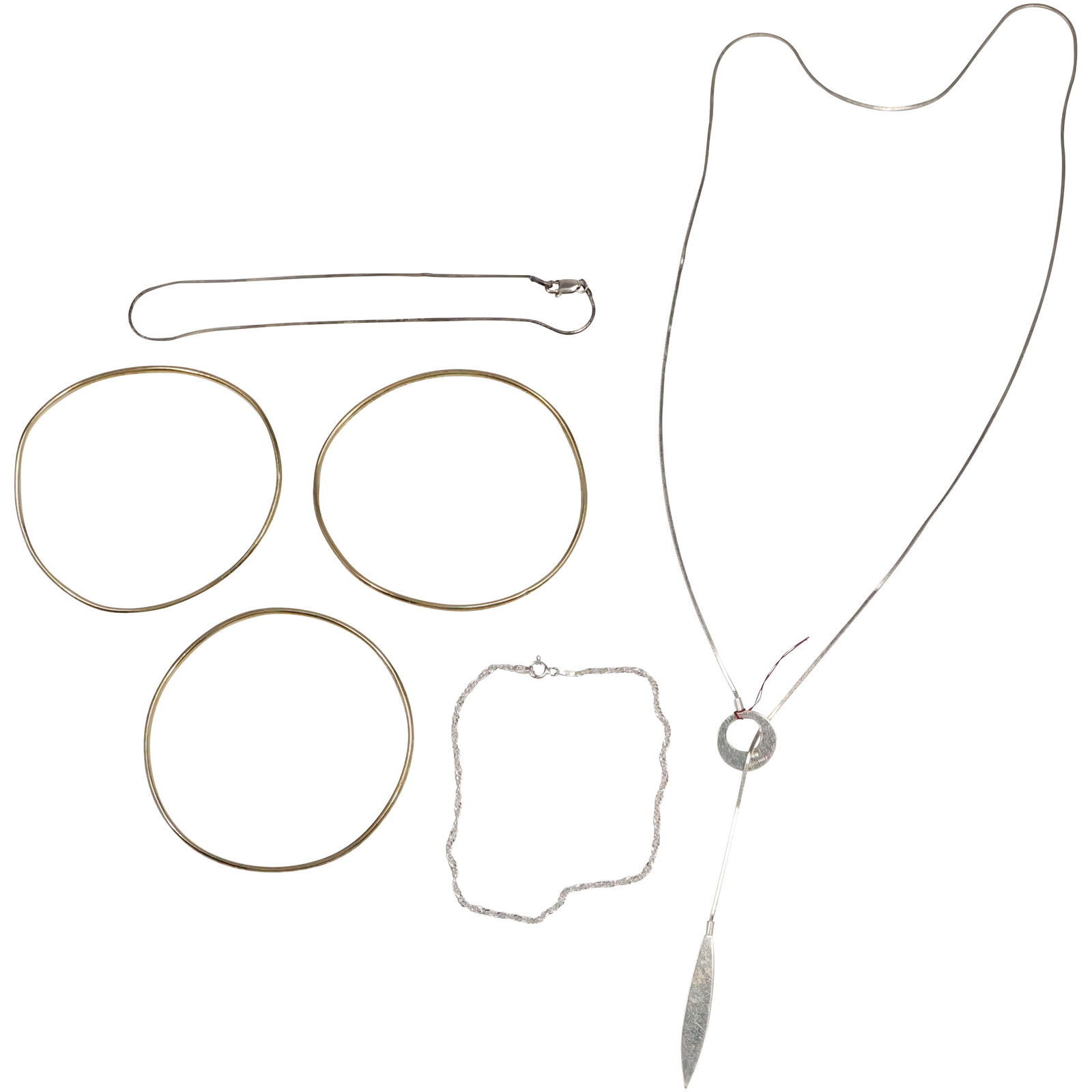 23.7 Grams 6-Pcs Sterling Silver: .925 Sterling Twist Bacelet 4 in. x 1/8 in.; .925 Sterling Snake (1 of 12)