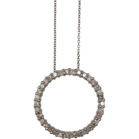 .925 Sterling Italy 18 in. Chain with .925 Sterling Round Diamond Pendant Having 35 Diamonds