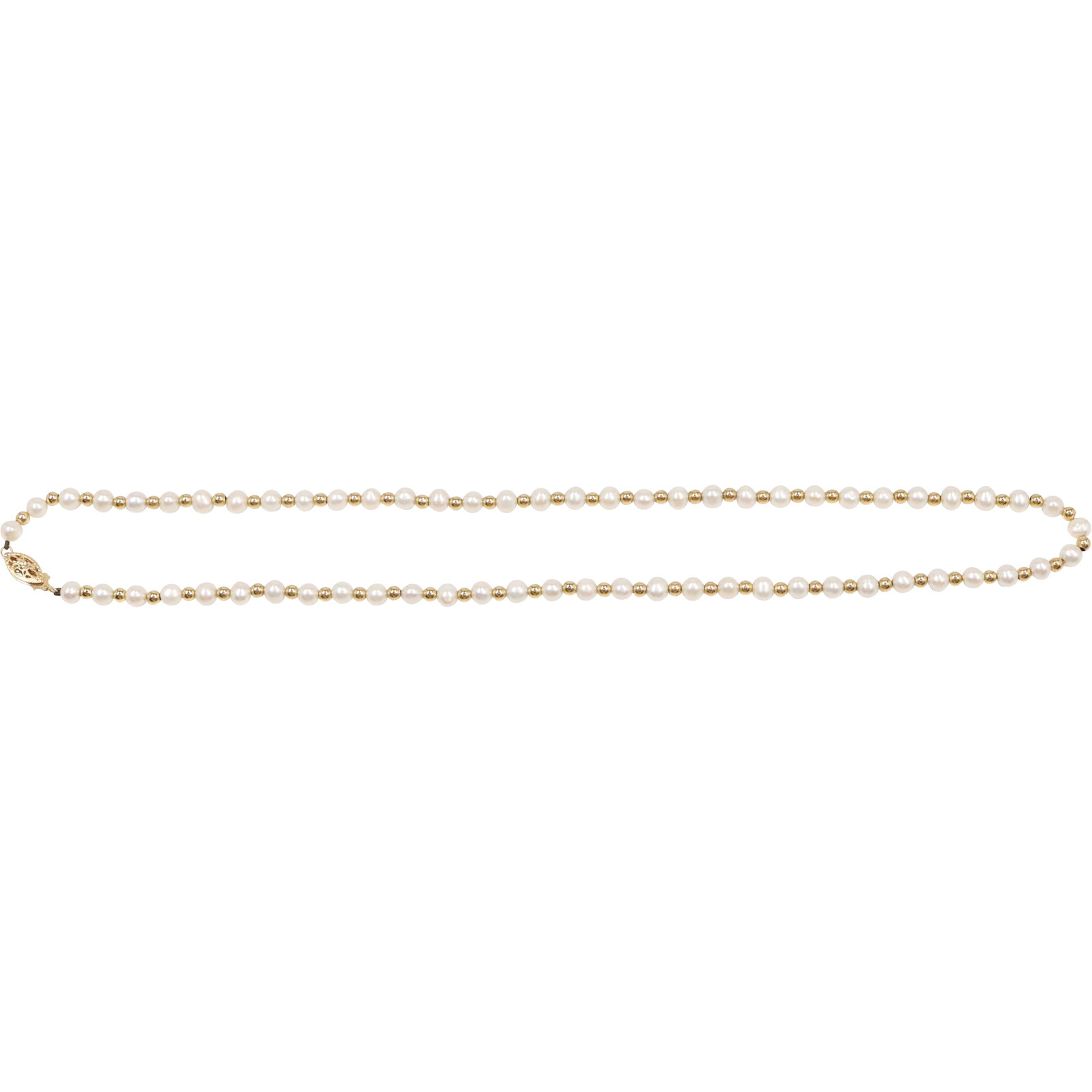 14K Gold Clasp and Beads with Freshwater Cultured Classic White Pearls Necklace 18 in. x 1/4 in.: 14K Gold Clasp and Beads with Freshwater Cultured Classic White Pearls Necklace 18 in. x 1/4 in.
