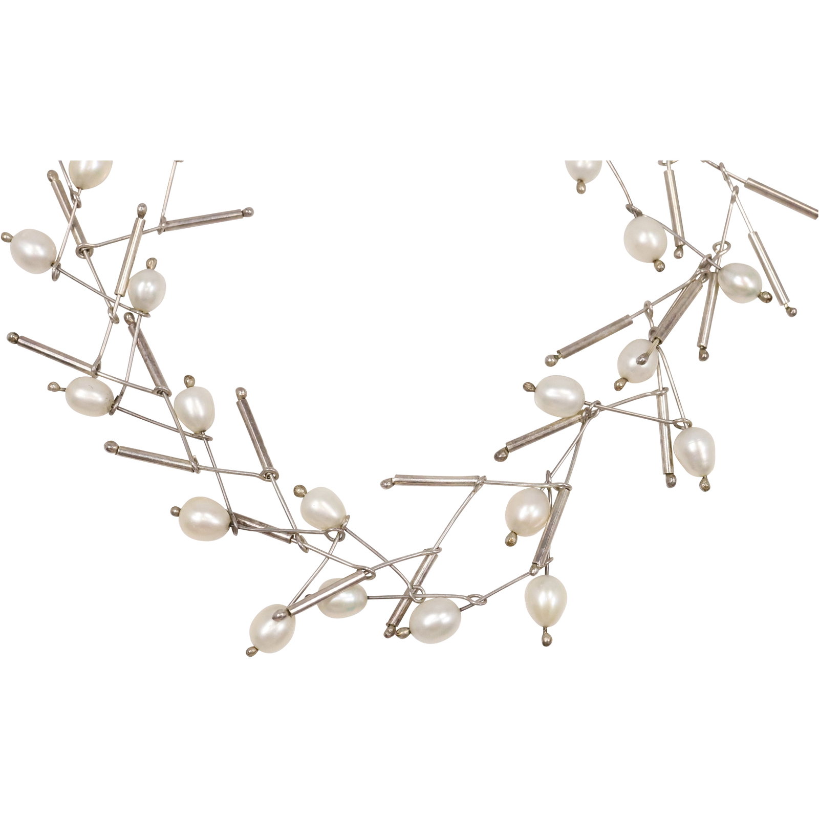 .925 Sterling Freshwater Cultured Pearls Stick-Bar Design Necklace 18 inches x 1 in.: .925 Sterling Freshwater Cultured Pearls Stick-Bar Design Necklace 18 inches x 1 in.