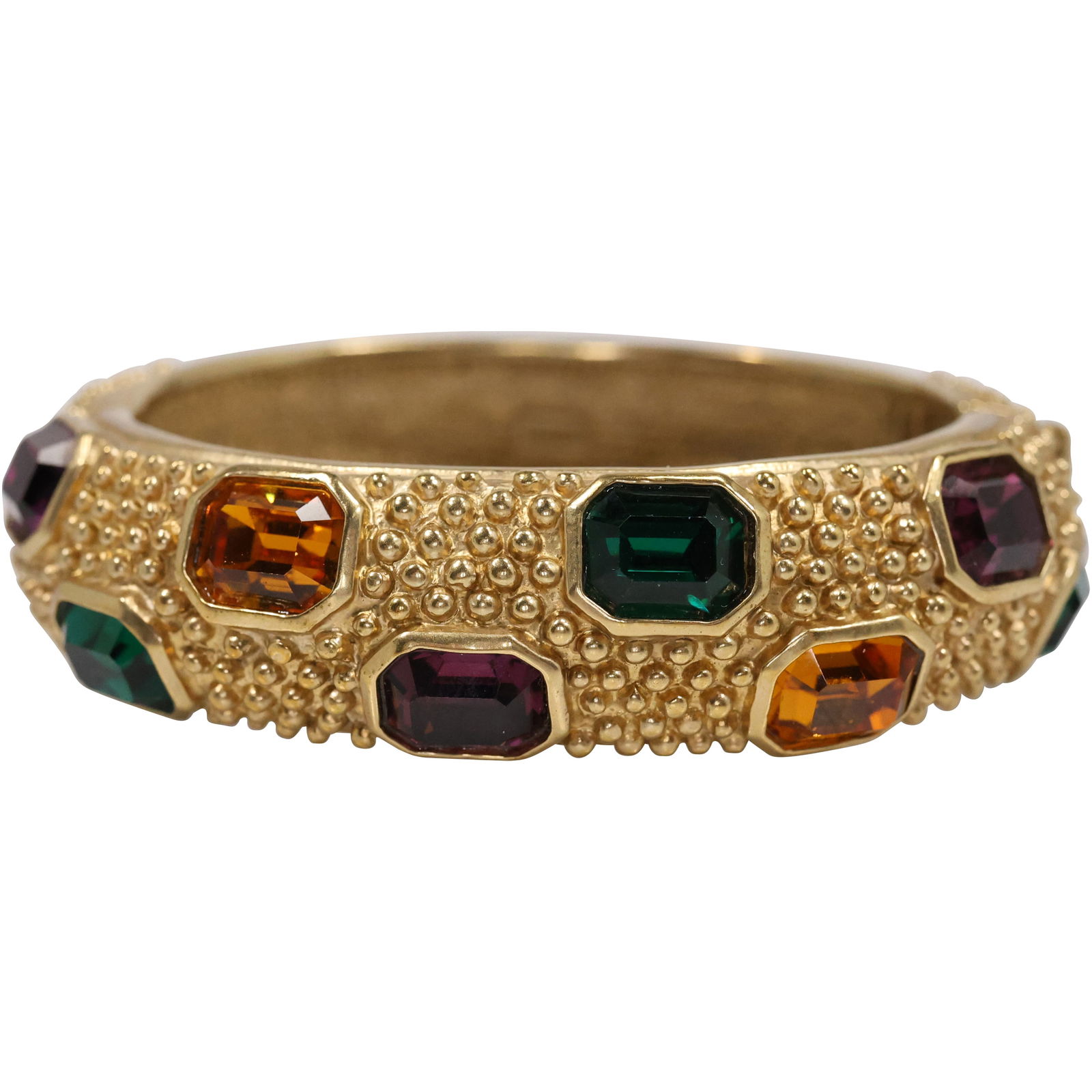 Landau, Vintage Gold Tone with Rhinestones Wide Bangle Bracelet 3 in. x 2 3/4 in. x 5/8 in. (1 of 9)
