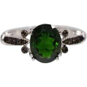 .925 Sterling Emerald Center Stone with 6 Small Side Diamonds Ring Size 10 , 1 in. x 3/8 in.
