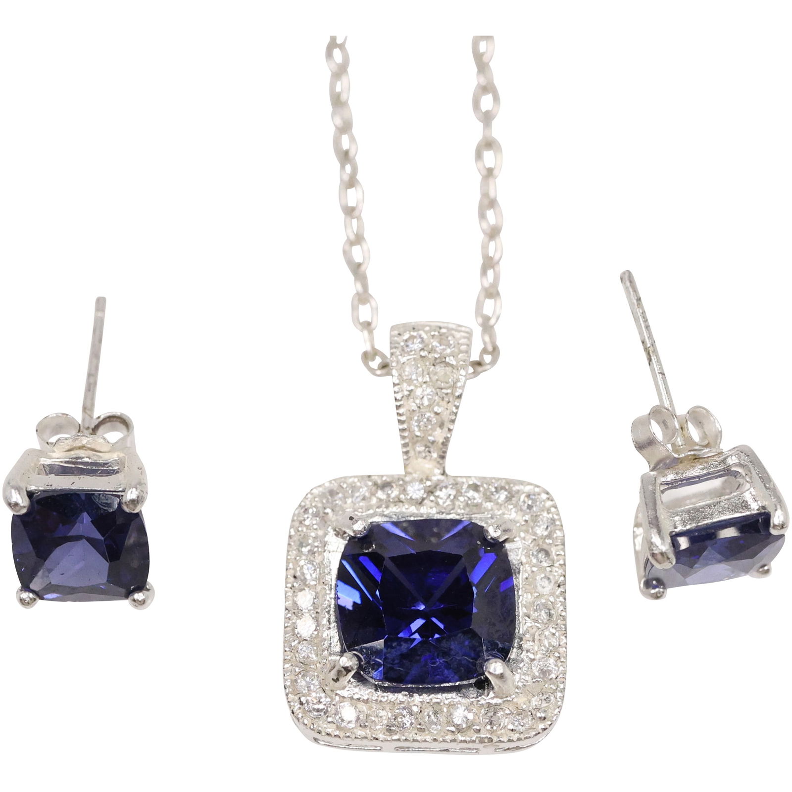 .925 Sterling Silver 18 in. Chain Blue Tourmaline with CZ Pendant 1 in. x 5/8 in.; .925 Sterling (1 of 12)