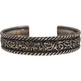 26.2 Grams .925 Sterling Silver CP Carolyn Pollack Cuff Bracelet Etched with Rope Twist Edges