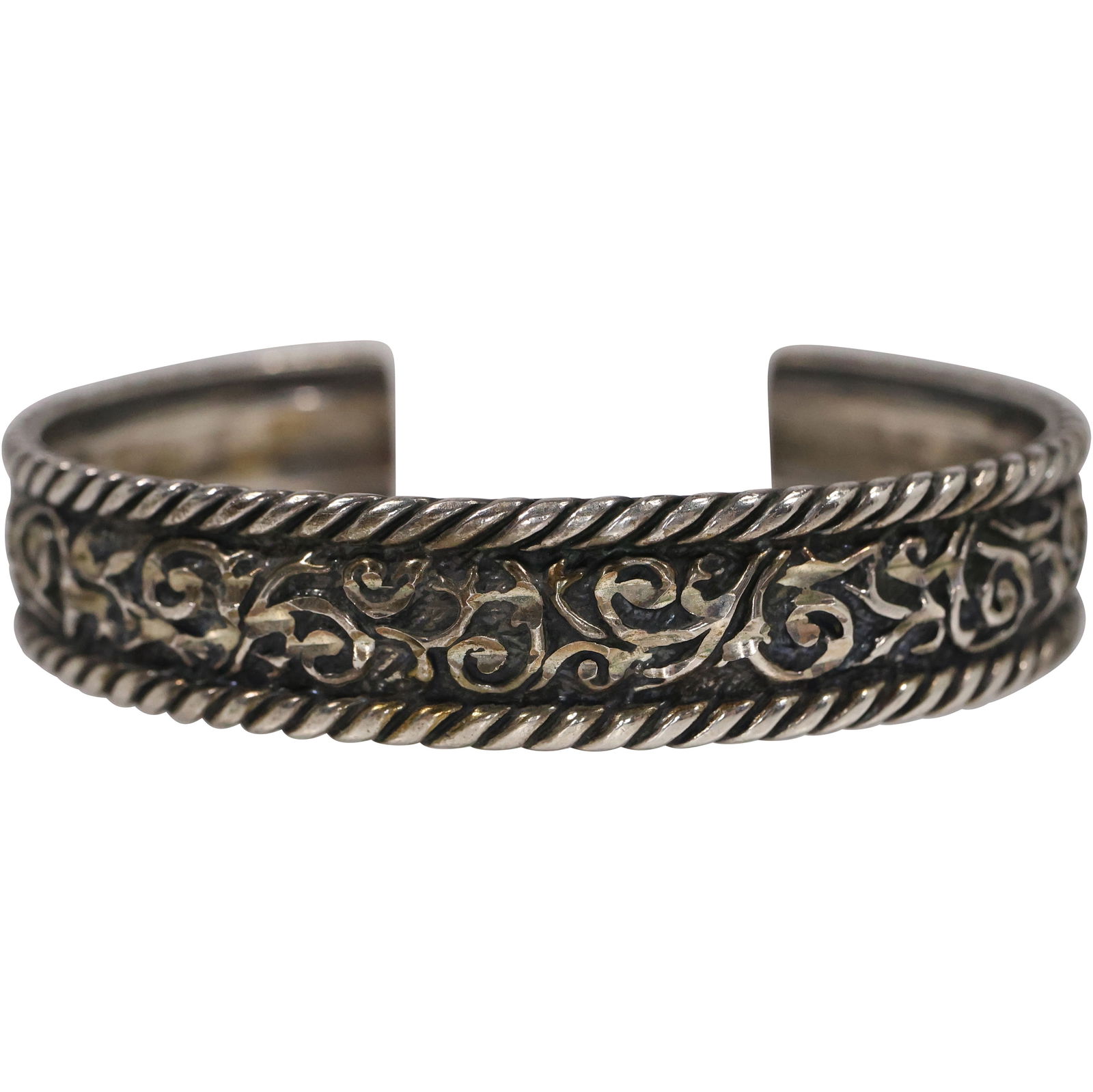 26.2 Grams .925 Sterling Silver CP Carolyn Pollack Cuff Bracelet Etched with Rope Twist Edges (1 of 8)