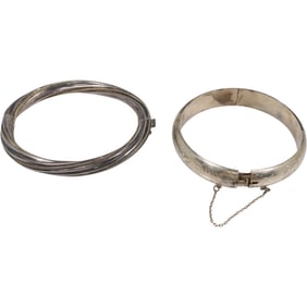 40.9 Grams [2] .925 Sterling Twisting Design Bangle & .925 Sterling RM Etched Bangle