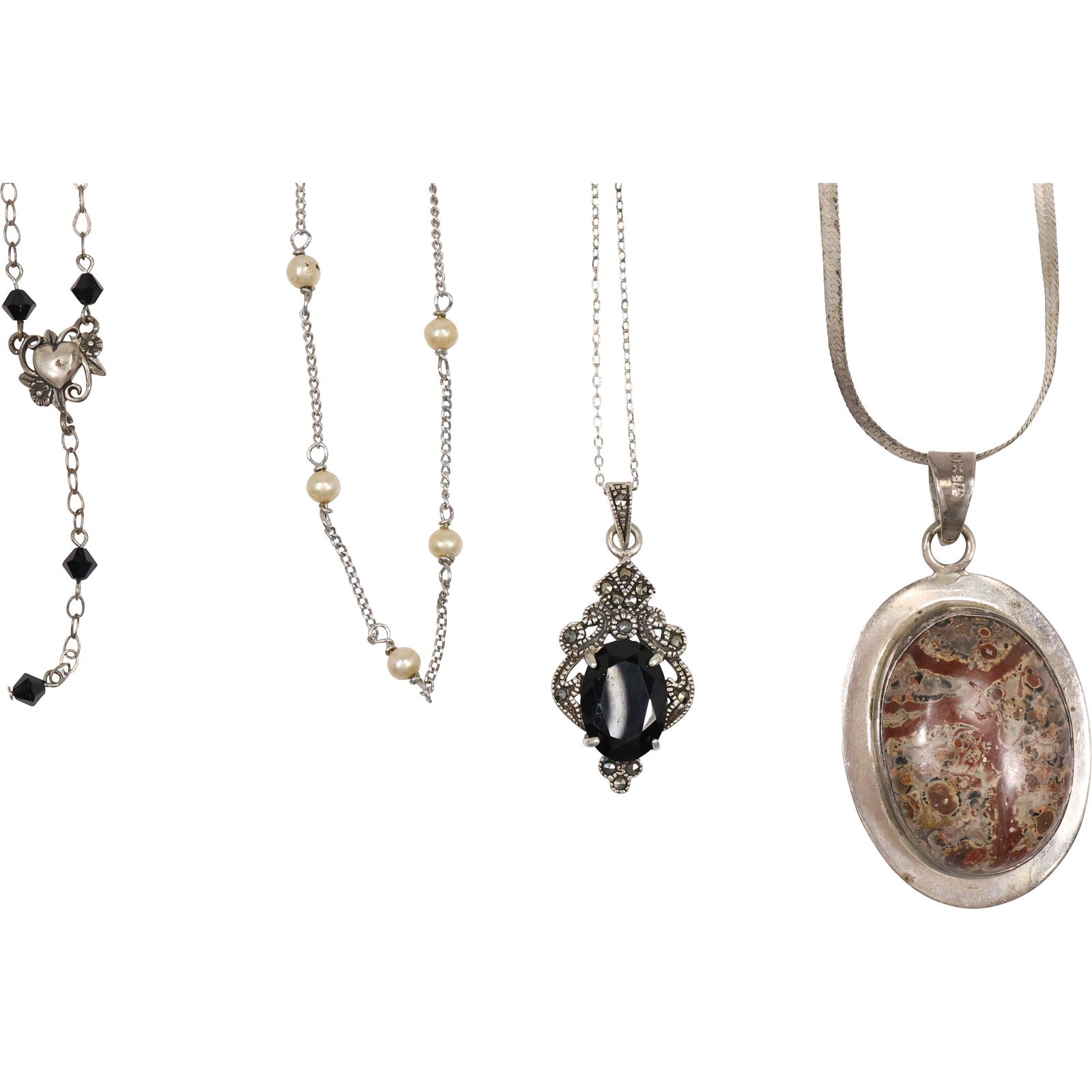 [4] .925 Sterling 18 in. Herringbone Chain with Large .925 Sterling Agate Pendant 2 1/8 in. x 1 1/4 (1 of 12)