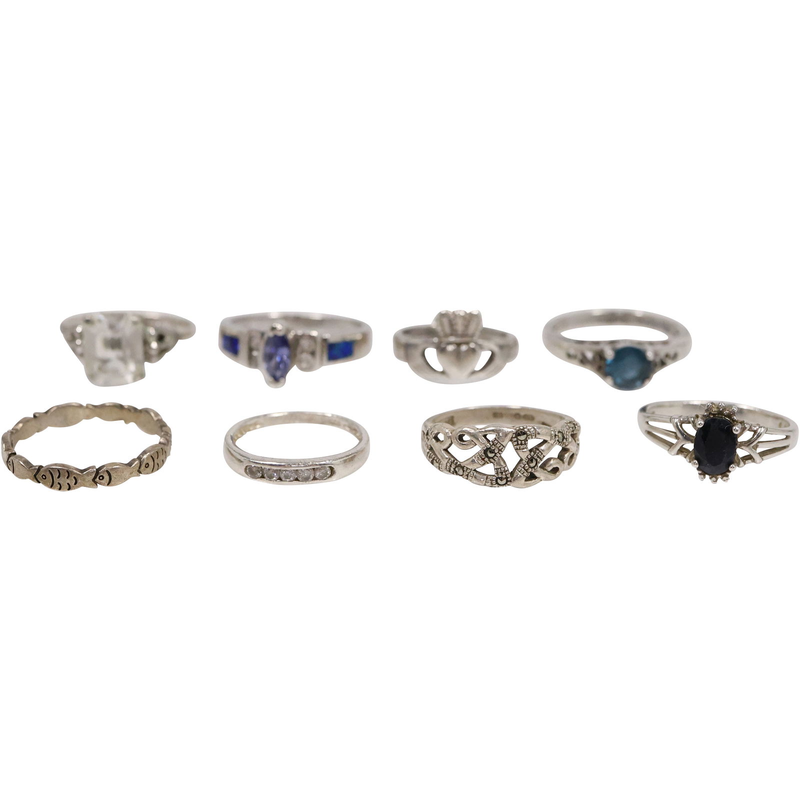 20 Grams Total Weight 8 Assorted Sterling Silver Rings: Spinel, CZ, Blue Sapphire, Amethyst, (1 of 13)