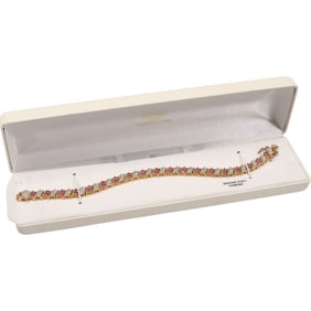 18K Over .925 Sterling Ruby Tennis Bracelet , New in Box, 8 in. x 1/4 in.