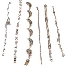 6 Assorted Sterling Silver Bracelets 49 Grams Toal Weight: Sterling Taxco .925 with Abalone Inlaid