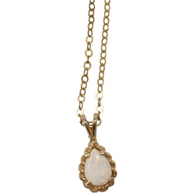 14K Gold Opal Pendant 5/8 in. x 1/4 in. with 18 in. 12K GF Chain