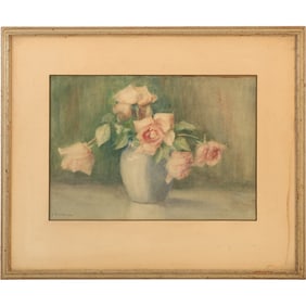 F M Dreager, Watercolor Painting, Still Life, Flowers in Vase, Framed