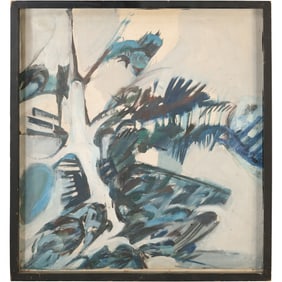 Vintage Abstract Oil on Canvas Painting, Unsigned, Framed