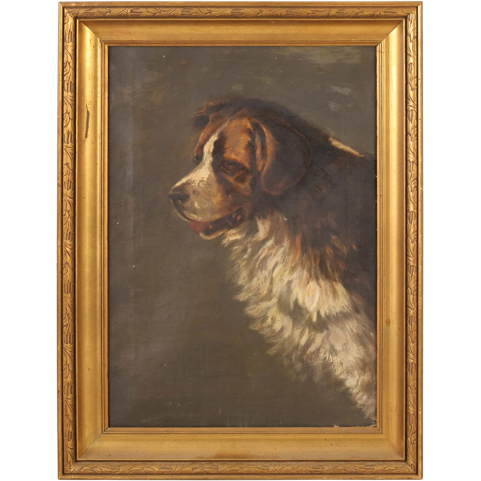Vintage Oil Painting of a Saint Bernard Dog Portrait, Framed (1 of 17)