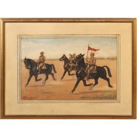 A Rancher, Watercolor Painting, Mid-Western Calvary on Horseback