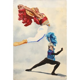Signed Collins vibrant and dynamic scene from the Ballet Theatre at Purdue University in 1956