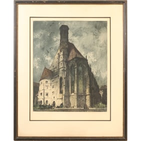 Luigi Kasimir, Minoritenkirche Colored Etching, Signed, Framed