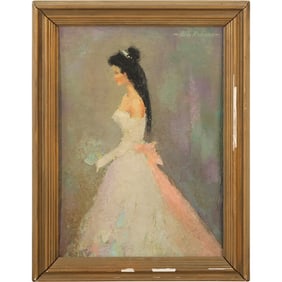 Aldo Rubano, Vintage Oil on Board Painting, Woman in Wedding Dress, "The Wedding", Framed