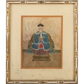 Mixed Media Artwork Chinese ancestor portrait, likely from the Qing Dynasty (1644–1911),