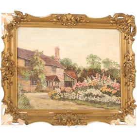 Signed Michaels, Vintage Oil on Board Painting, Flower Garden at Homestead