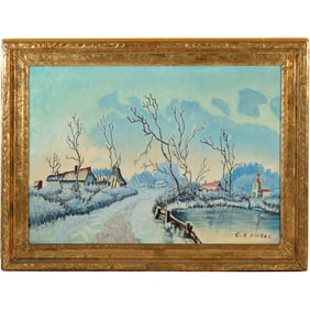 G H Gierke, Oil on Canvas Painting, Winter Landscape in The Morning, Signed, Framed