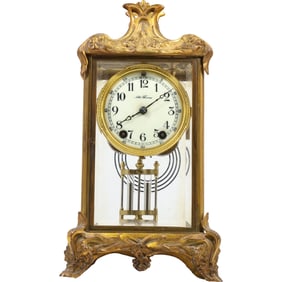 Seth Thomas Crystal Regulator Clock Art Nouveau Gilt Bronze Case with Pendulum