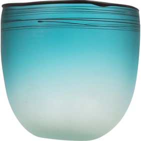Cyan Design Kapalua Teal Blue to White Art Glass Vase 9.5 in. height x 9 in. wide