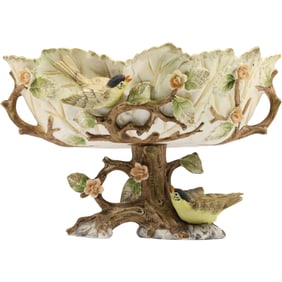 Lenwile Ardalt Japan hand-painted bisque porcelain centerpiece bowl featuring birds and flowers