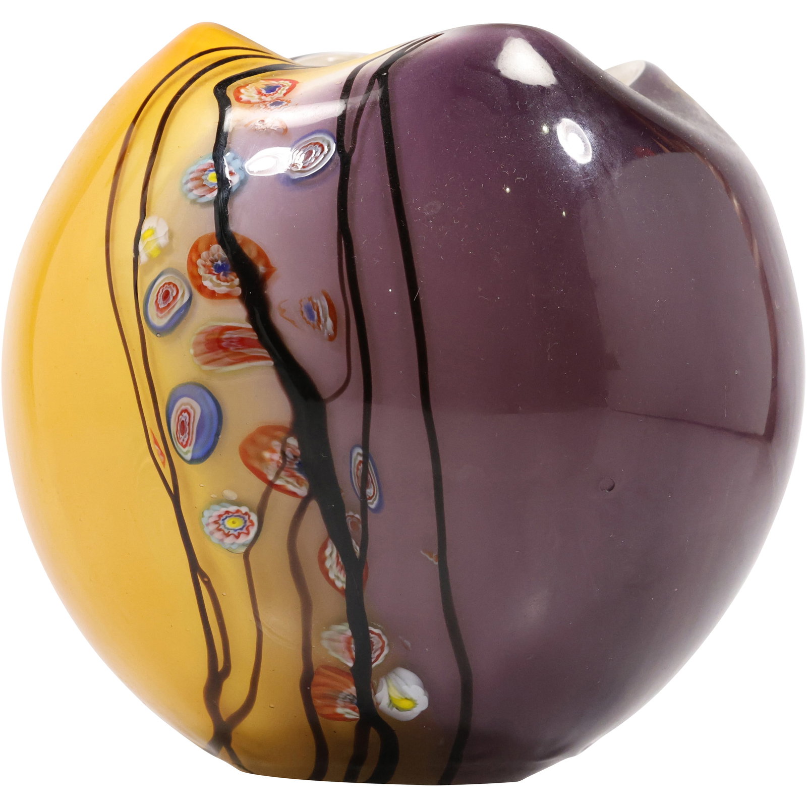 Murano Art Glass 2-Color Vase with Millefiori Accent Decoration 7 inches height x 6.5 in. wide: Murano Art Glass 2-Color Vase with Millefiori Accent Decoration 7 inches height x 6.5 in. wide; size: 7h 6.5w S:A