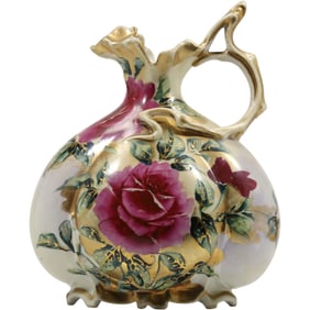 Marked in Japanese Vintage Nippon Ewer/Pitcher Antique Ornate Hand Painted Roses 9 in. x 7 in.