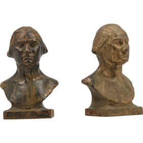 Pair 19th C. Cast Iron Busts of George Washington. after original work by Jean-Antoine Houdon.