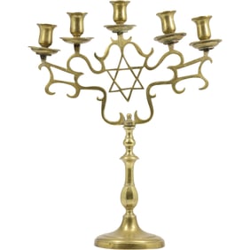 Brass 5 Light Candelabra with Jewish Star of David 17 inches height x 12 invhes wide