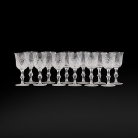 Set 12 Fine Cut Etched Glass Wine Stemware - Nice Quality