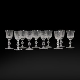 Set 10 Fine Cut Etched Glass Liquor Cordial Stemware - Nice Quality