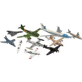 10 Assorted die-cast model airplanes, including military, commercial, and government aircraft.