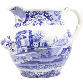 Spode Blue and White Italian Jug, 20th C. Ceramic, Transfer Scenic, 12 in. height x 14 in. wide