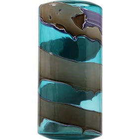 Tall Blue Glass Cyan Design Ahoy Cylinder Vase 16 inches height x 6 in. diameter