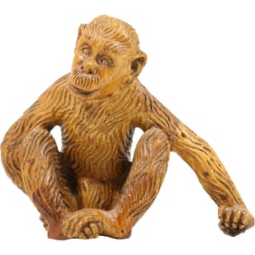 Vintage Carved Wood Seated Monkey Figure Sculpture 12 in. height x 12 in. wide