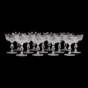 Set 12 Fine Cut Etched Glass Champagne Coupe Stemware - Nice Quality